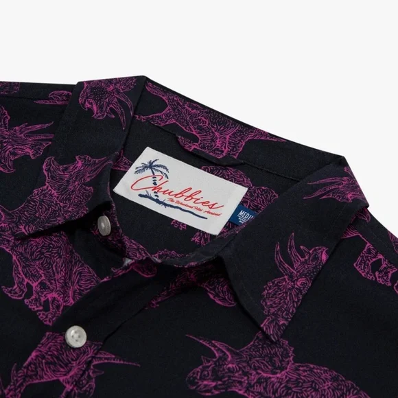 CHUBBIES Men's The Pink Triceratop (Rayon Full-Button) - L - Picture 4 of 12